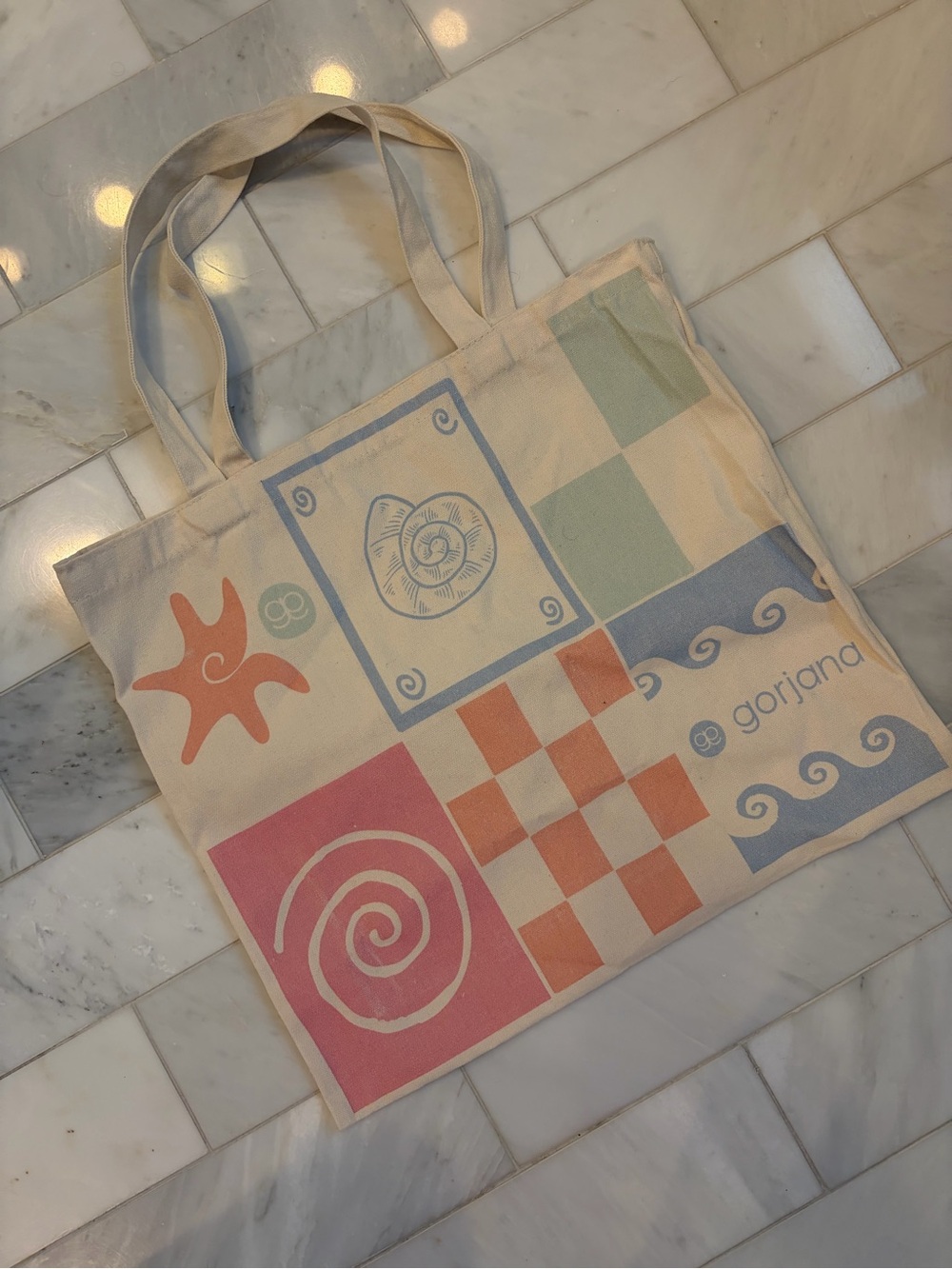Gorjana Pastel Patchwork Canvas Tote - Coral, Blue, Green, Pink